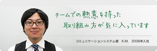 「チームでの熱意を持った取り組み方が気に入っています」コミュニケーションシステム部　K.M.　2008年入社