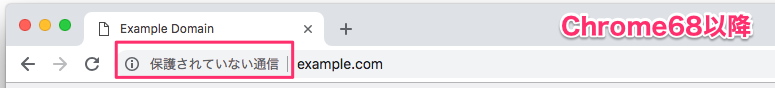 Chrome68以降のアドレスバーでの警告表示