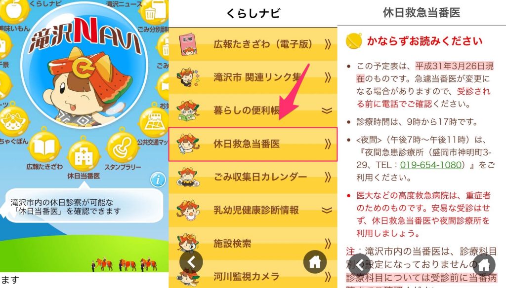 休日緊急当番医の遷移図